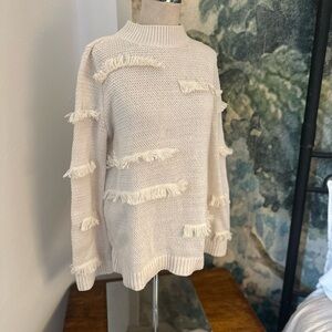 LOFT Cream Fringe Turtleneck Sweater